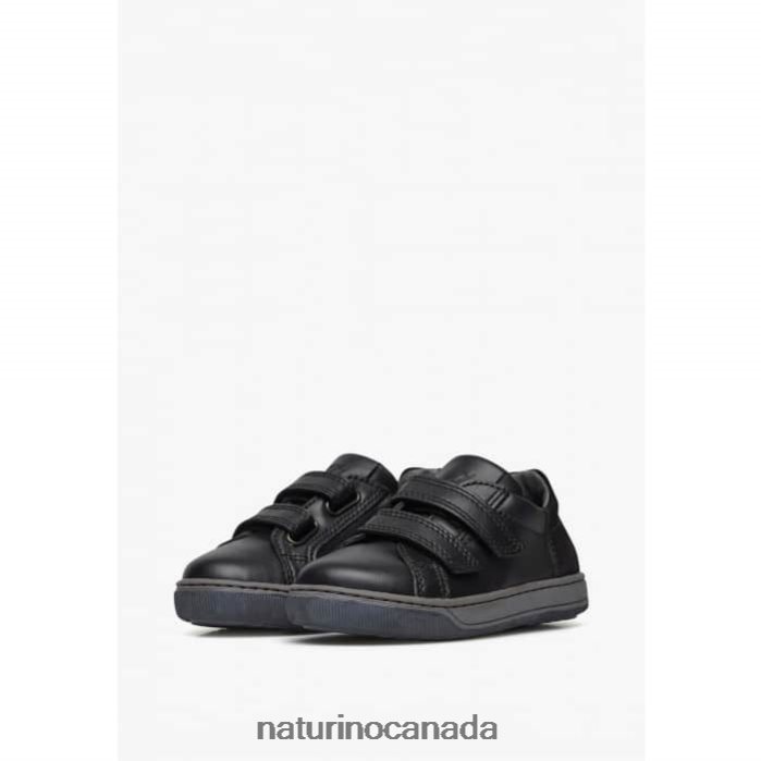 Kids CALEB VL Z2N0TL523 Naturino Nappa Leather and Suede Sneakers Black