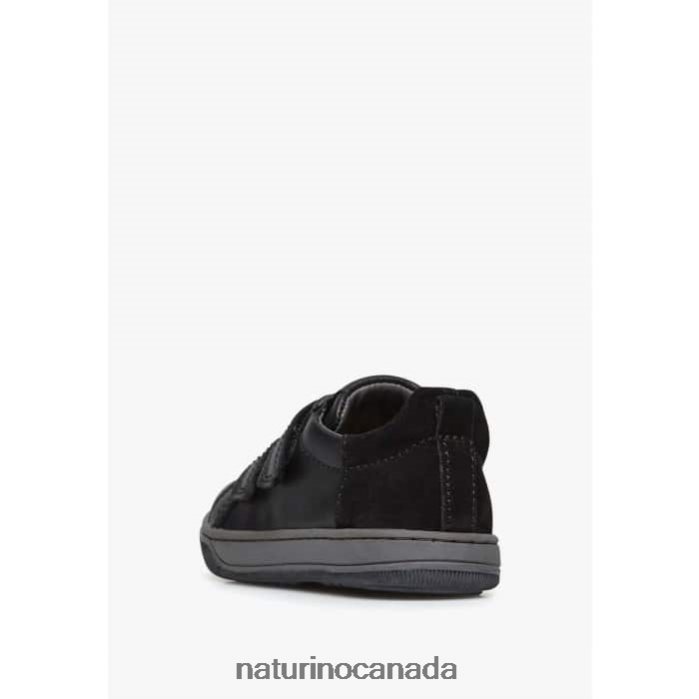Kids CALEB VL Z2N0TL523 Naturino Nappa Leather and Suede Sneakers Black