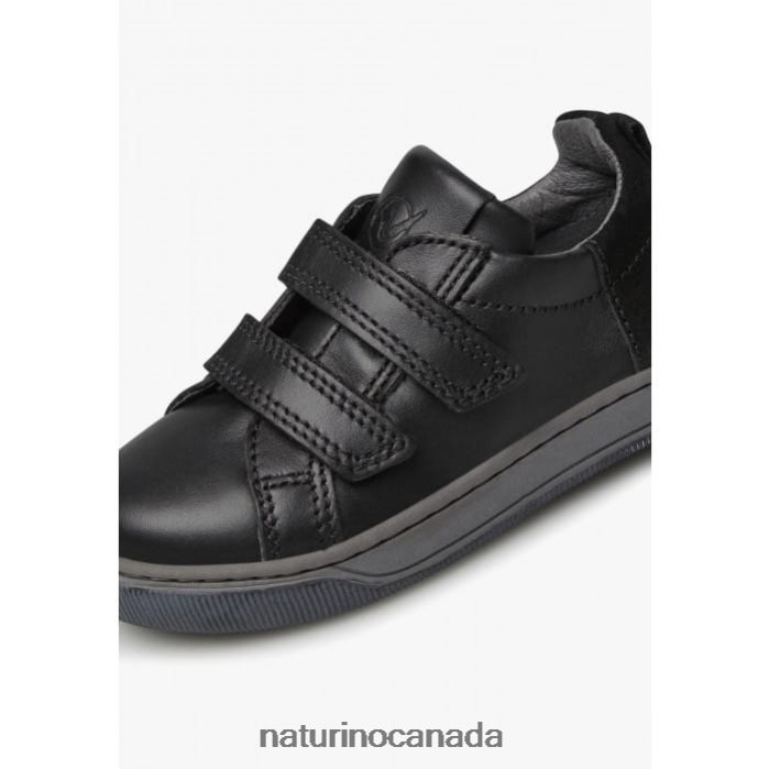 Kids CALEB VL Z2N0TL523 Naturino Nappa Leather and Suede Sneakers Black