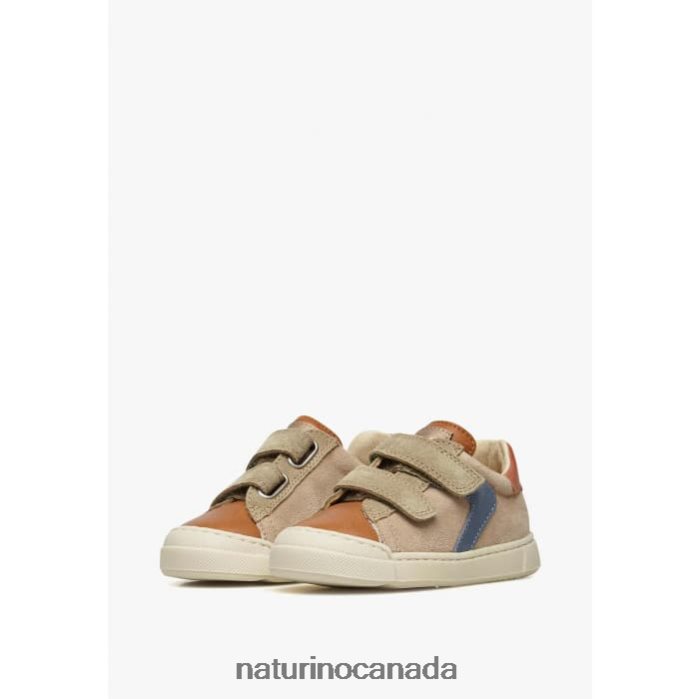 Kids CLARENDON VL Z2N0TL455 Naturino Leather and Suede Sneakers Brown-Dove Grey