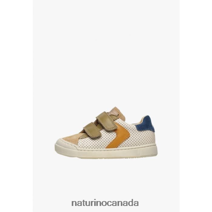 Kids CLARENDON VL Z2N0TL488 Naturino Perforated Nappa Leather and Suede Sneakers Cognac-Dark Green