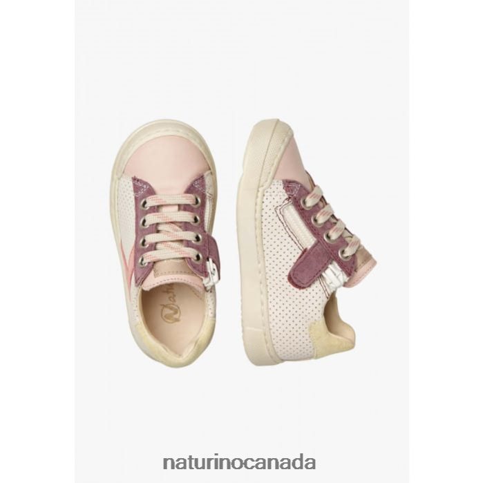 Kids CLARENDON ZIP Z2N0TL503 Naturino Leather and Suede Sneakers Powder Pink-Cream