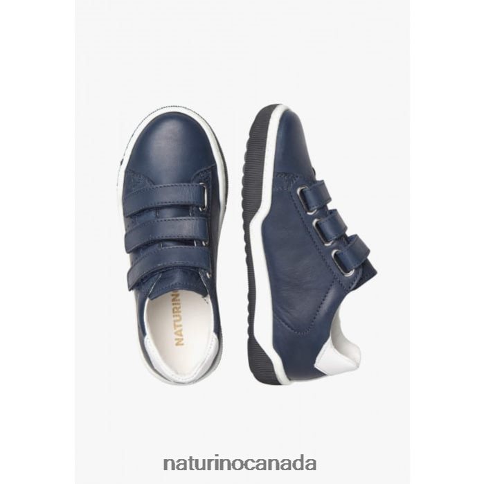 Kids CLIFF VL Z2N0TL362 Naturino Leather Sneakers with Velcro White-Navy