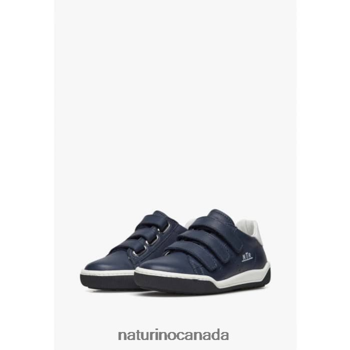Kids CLIFF VL Z2N0TL362 Naturino Leather Sneakers with Velcro White-Navy