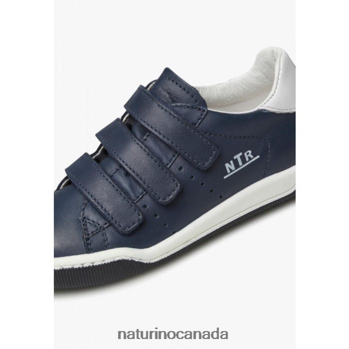 Kids CLIFF VL Z2N0TL362 Naturino Leather Sneakers with Velcro White-Navy