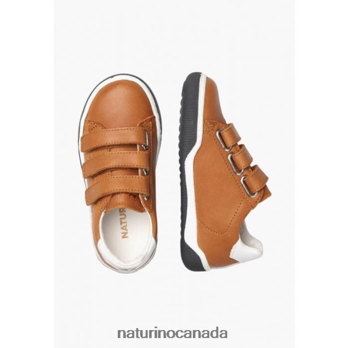 Kids CLIFF VL Z2N0TL518 Naturino Leather Sneakers with Velcro White-Cognac