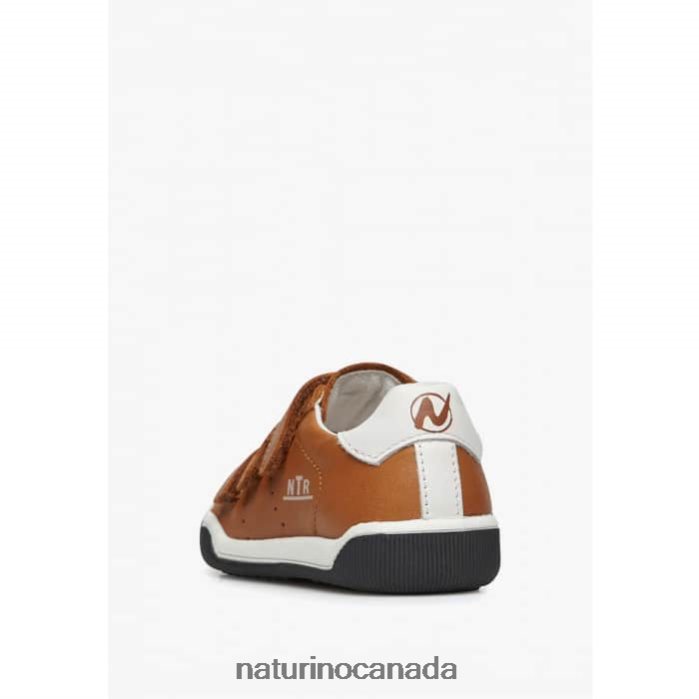 Kids CLIFF VL Z2N0TL518 Naturino Leather Sneakers with Velcro White-Cognac