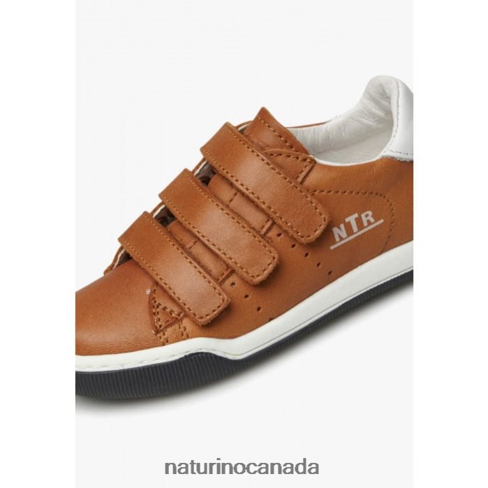 Kids CLIFF VL Z2N0TL518 Naturino Leather Sneakers with Velcro White-Cognac