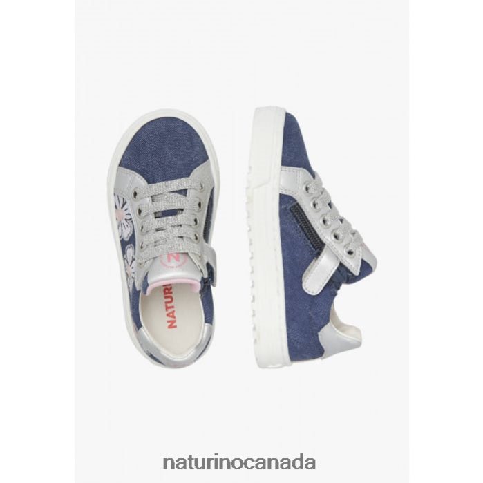 Kids CORIS 2 ZIP. Z2N0TL402 Naturino Leather and Fabric Sneakers Sky Blue-Silver