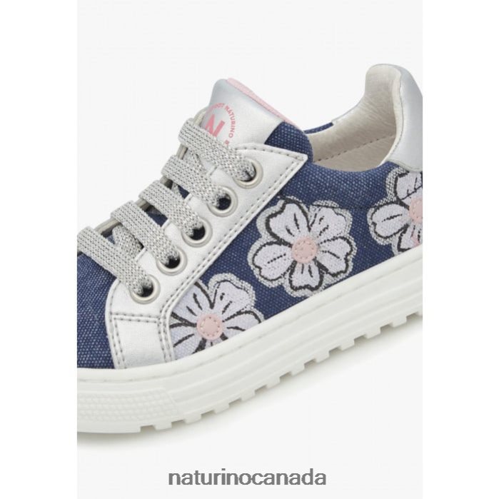 Kids CORIS 2 ZIP. Z2N0TL402 Naturino Leather and Fabric Sneakers Sky Blue-Silver