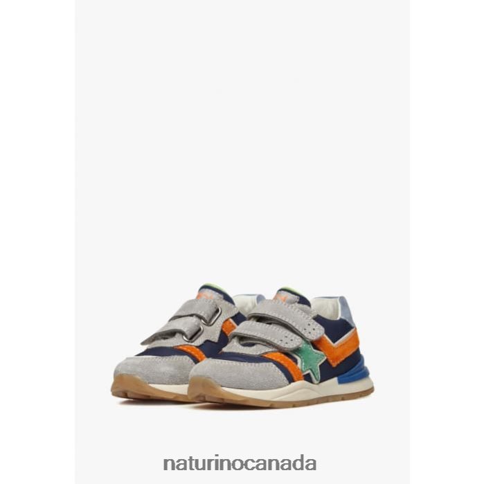 Kids EVON VL Z2N0TL401 Naturino Suede and Fabric Sneakers Grey-Blue