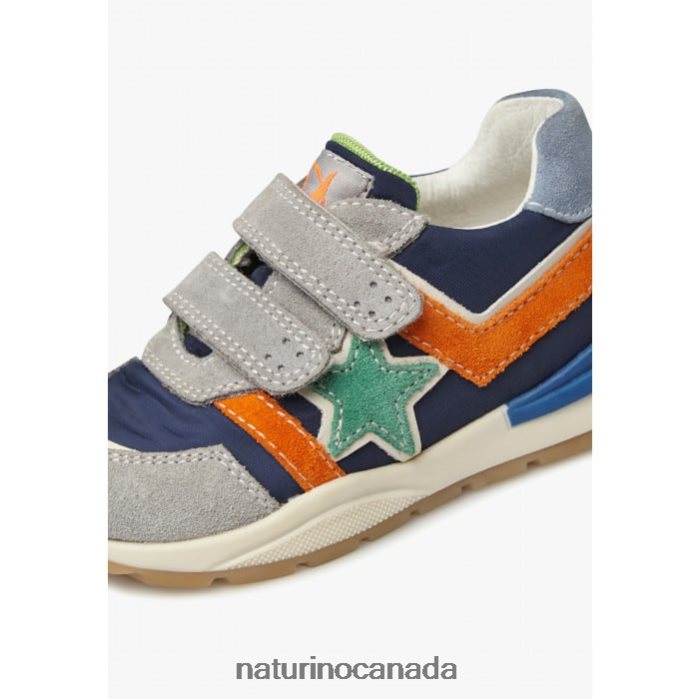 Kids EVON VL Z2N0TL401 Naturino Suede and Fabric Sneakers Grey-Blue