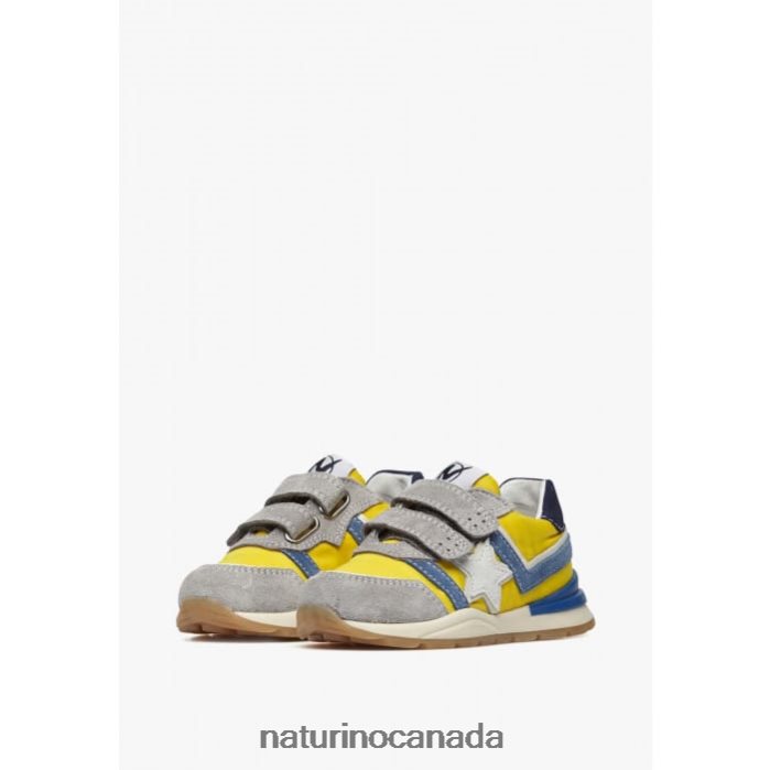 Kids EVON VL Z2N0TL441 Naturino Suede and Fabric Sneakers Grey-Yellow