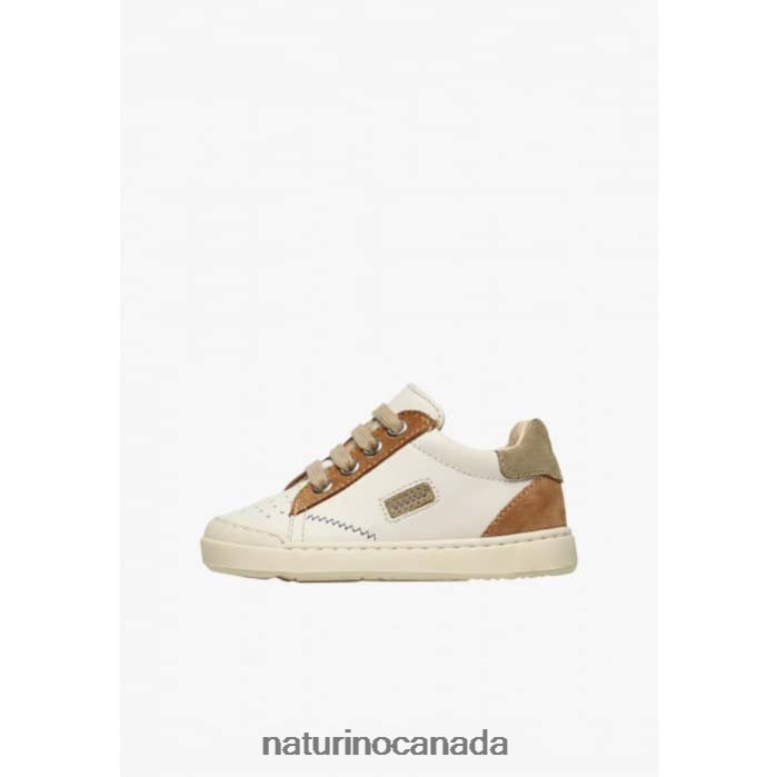 Kids FALUK ZIP Z2N0TL424 Naturino Leather and Suede Sneakers Cream-Brown