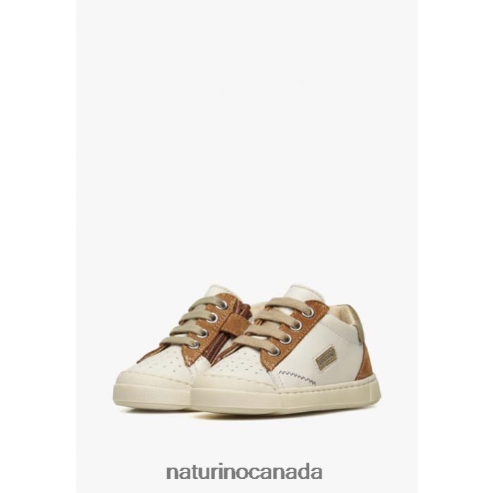 Kids FALUK ZIP Z2N0TL424 Naturino Leather and Suede Sneakers Cream-Brown