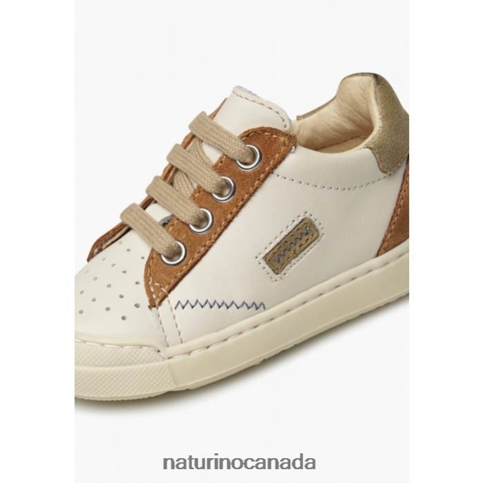 Kids FALUK ZIP Z2N0TL424 Naturino Leather and Suede Sneakers Cream-Brown