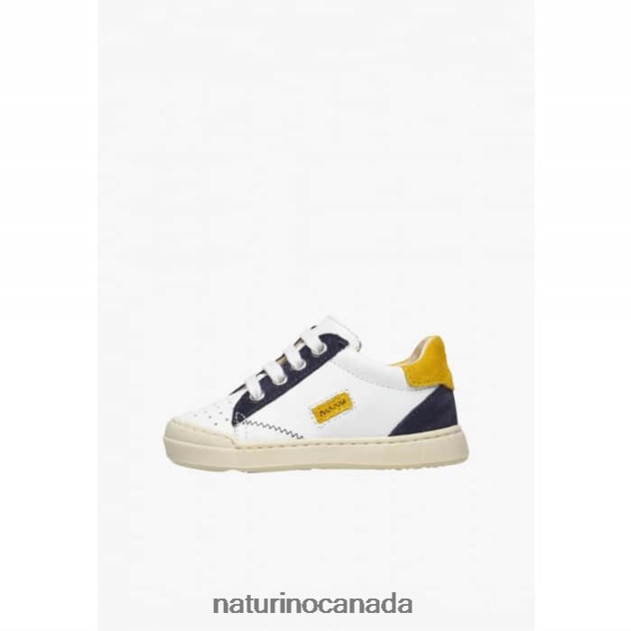 Kids FALUK ZIP Z2N0TL476 Naturino Leather and Suede Sneakers White-Blue