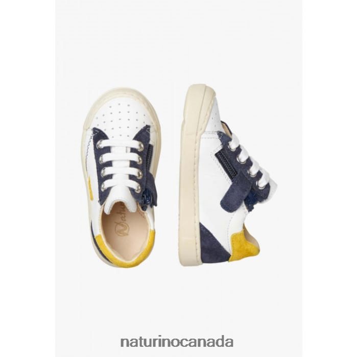 Kids FALUK ZIP Z2N0TL476 Naturino Leather and Suede Sneakers White-Blue