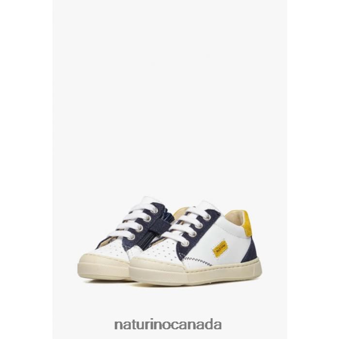 Kids FALUK ZIP Z2N0TL476 Naturino Leather and Suede Sneakers White-Blue