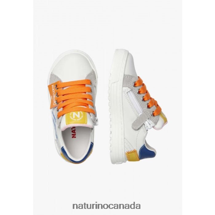 Kids HESS ARROW ZIP. Z2N0TL473 Naturino Leather and Suede Sneakers White-Light Blue