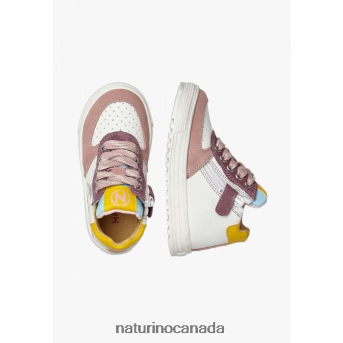 Kids HESS HIGH ZIP. Z2N0TL522 Naturino Leather Ankle Sneakers Pink-White