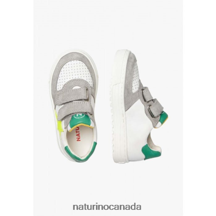 Kids HESS VL. Z2N0TL370 Naturino Leather and Suede Sneakers White-Grey