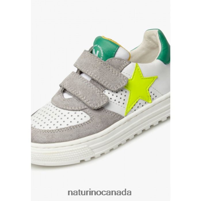 Kids HESS VL. Z2N0TL370 Naturino Leather and Suede Sneakers White-Grey