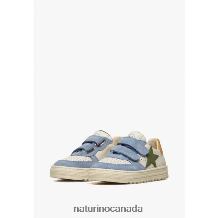 Kids HESS VL. Z2N0TL382 Naturino Leather and Suede Sneakers Sky Blue-Beige