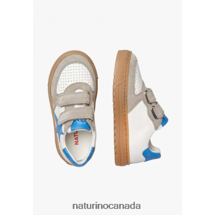 Kids HESS VL. Z2N0TL384 Naturino Leather and Suede Sneakers Dove Grey-Light Blue