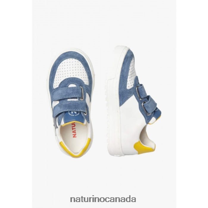 Kids HESS VL. Z2N0TL451 Naturino Leather and Suede Sneakers White-Light Blue