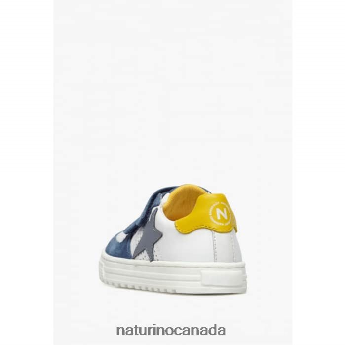 Kids HESS VL. Z2N0TL451 Naturino Leather and Suede Sneakers White-Light Blue