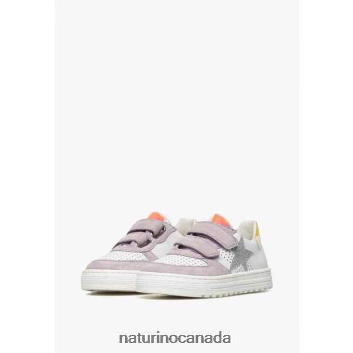 Kids HESS VL. Z2N0TL502 Naturino Leather and Suede Sneakers Lilac-White