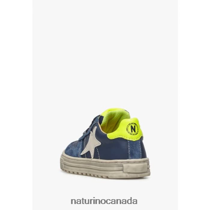 Kids HESS ZIP. Z2N0TL360 Naturino Perforated Leather Sneakers with Star Blue-Yellow