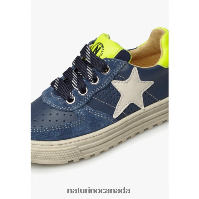 Kids HESS ZIP. Z2N0TL360 Naturino Perforated Leather Sneakers with Star Blue-Yellow