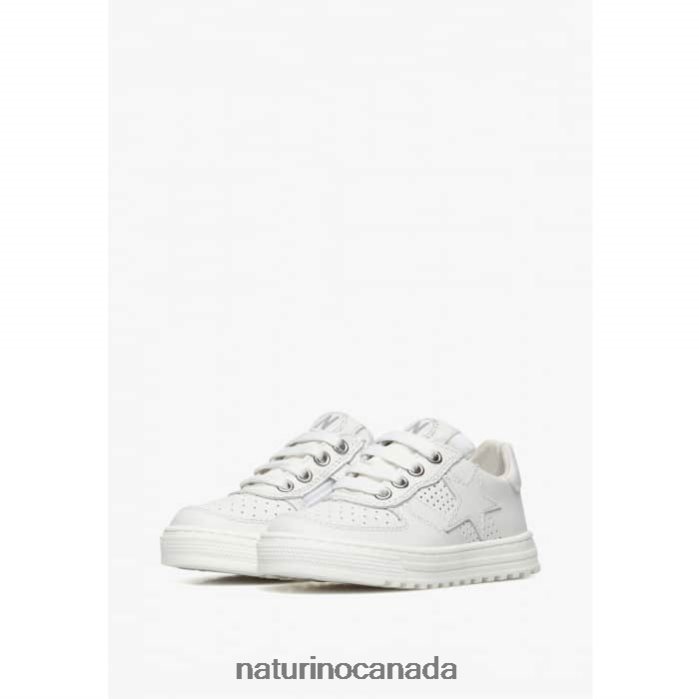 Kids HESS ZIP. Z2N0TL363 Naturino Perforated Leather Sneakers with Star with Zipper White