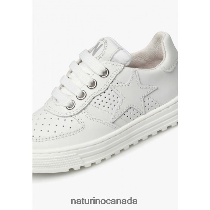 Kids HESS ZIP. Z2N0TL363 Naturino Perforated Leather Sneakers with Star with Zipper White