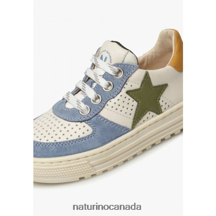 Kids HESS ZIP. Z2N0TL416 Naturino Perforated Leather and Sued Sneakers with Zipper White-Sky Blue