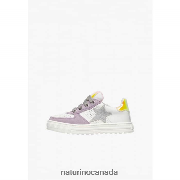 Kids HESS ZIP. Z2N0TL461 Naturino Leather and Suede Sneakers with Zipper White-Lilac