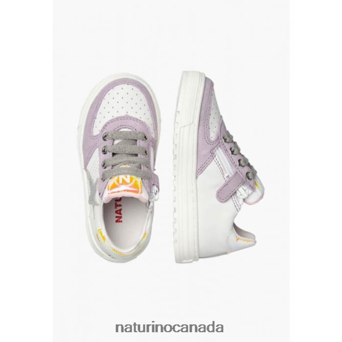 Kids HESS ZIP. Z2N0TL461 Naturino Leather and Suede Sneakers with Zipper White-Lilac