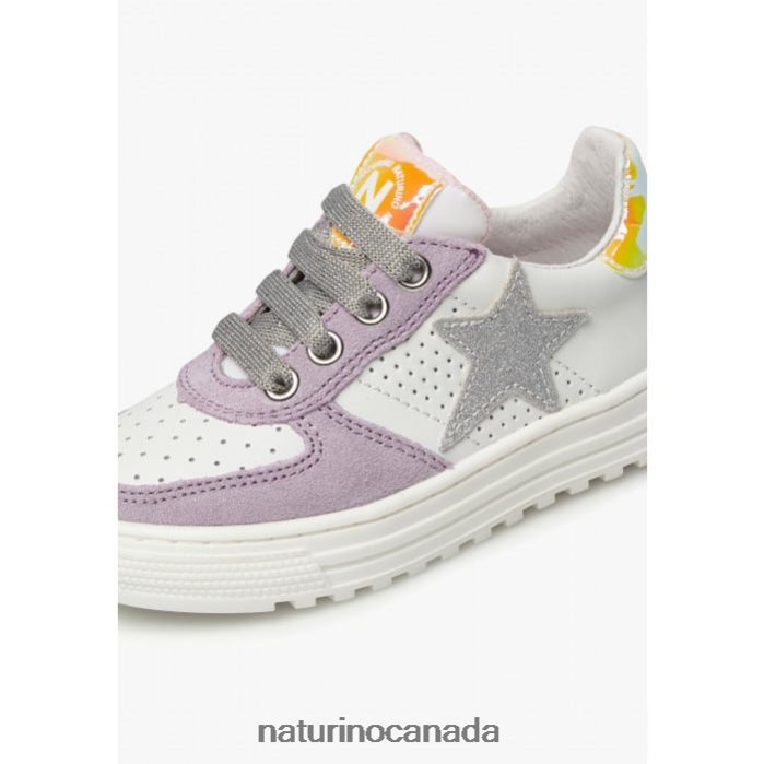 Kids HESS ZIP. Z2N0TL461 Naturino Leather and Suede Sneakers with Zipper White-Lilac