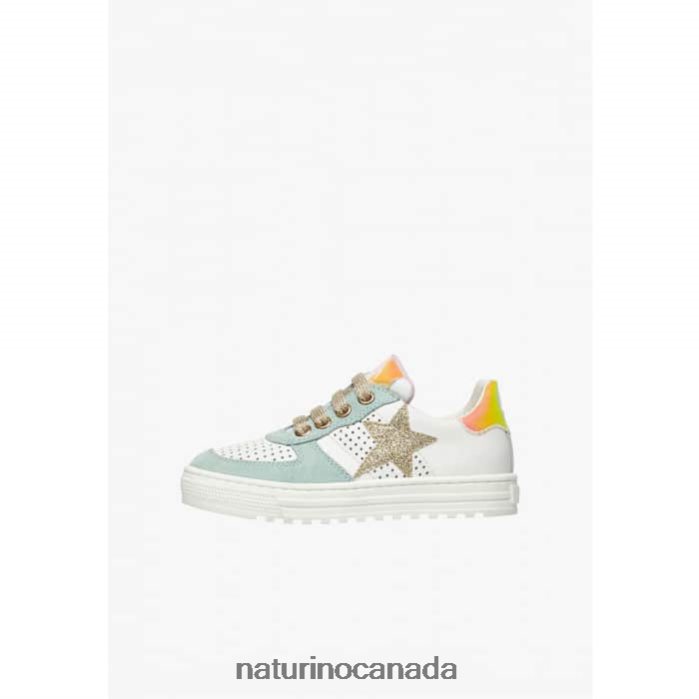 Kids HESS ZIP. Z2N0TL465 Naturino Leather and Suede Sneakers with Zipper White-Turquoise