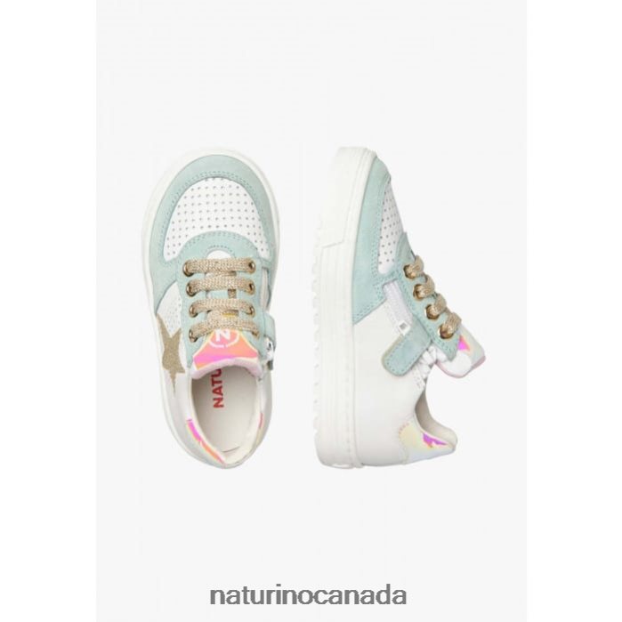 Kids HESS ZIP. Z2N0TL465 Naturino Leather and Suede Sneakers with Zipper White-Turquoise