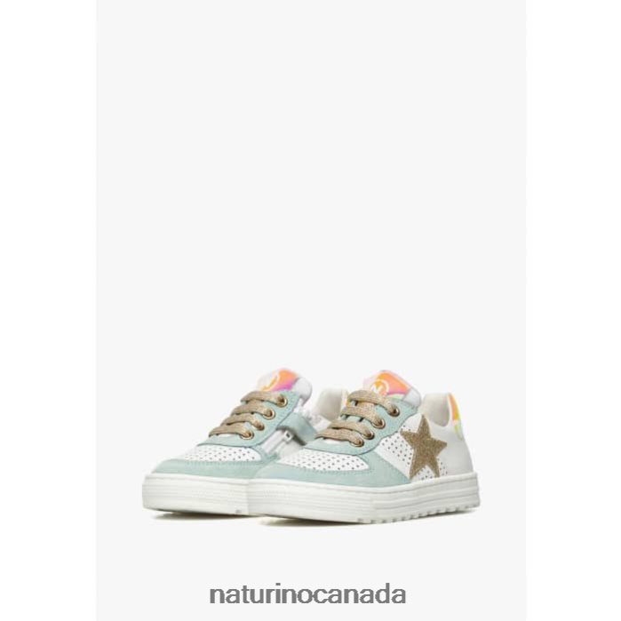 Kids HESS ZIP. Z2N0TL465 Naturino Leather and Suede Sneakers with Zipper White-Turquoise