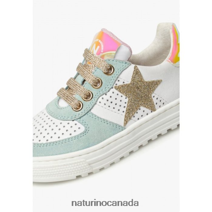 Kids HESS ZIP. Z2N0TL465 Naturino Leather and Suede Sneakers with Zipper White-Turquoise