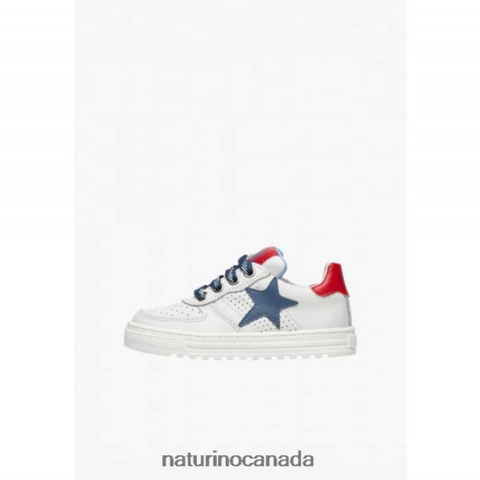 Kids HESS ZIP. Z2N0TL480 Naturino Perforated Leather Sneakers with Star with Zipper White-Blue