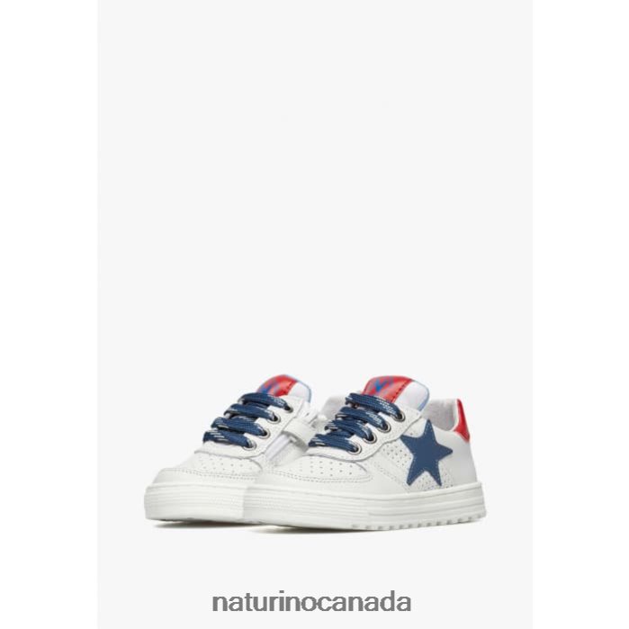 Kids HESS ZIP. Z2N0TL480 Naturino Perforated Leather Sneakers with Star with Zipper White-Blue