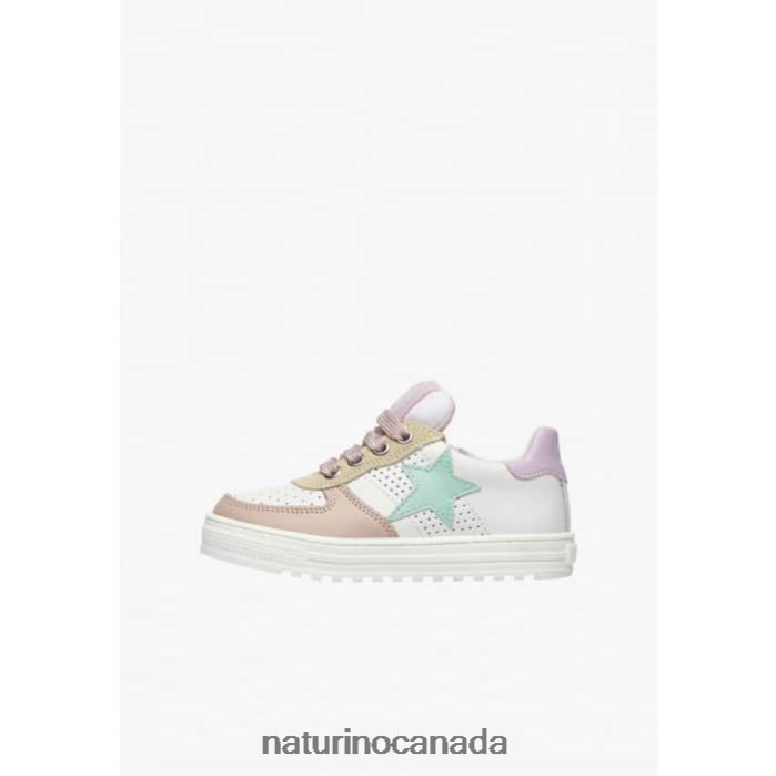 Kids HESS ZIP. Z2N0TL487 Naturino Perforated Leather Sneakers with Star with Zipper White-Powder Pink