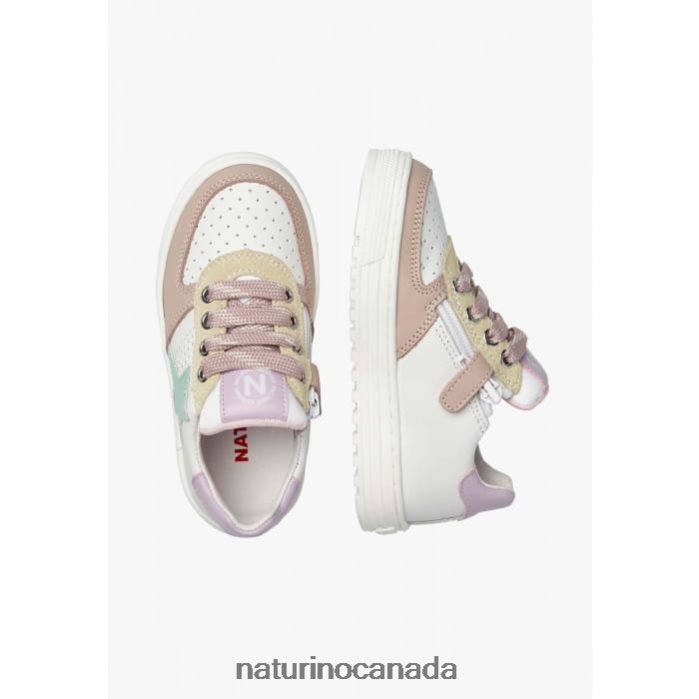 Kids HESS ZIP. Z2N0TL487 Naturino Perforated Leather Sneakers with Star with Zipper White-Powder Pink