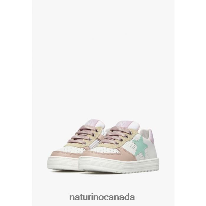 Kids HESS ZIP. Z2N0TL487 Naturino Perforated Leather Sneakers with Star with Zipper White-Powder Pink