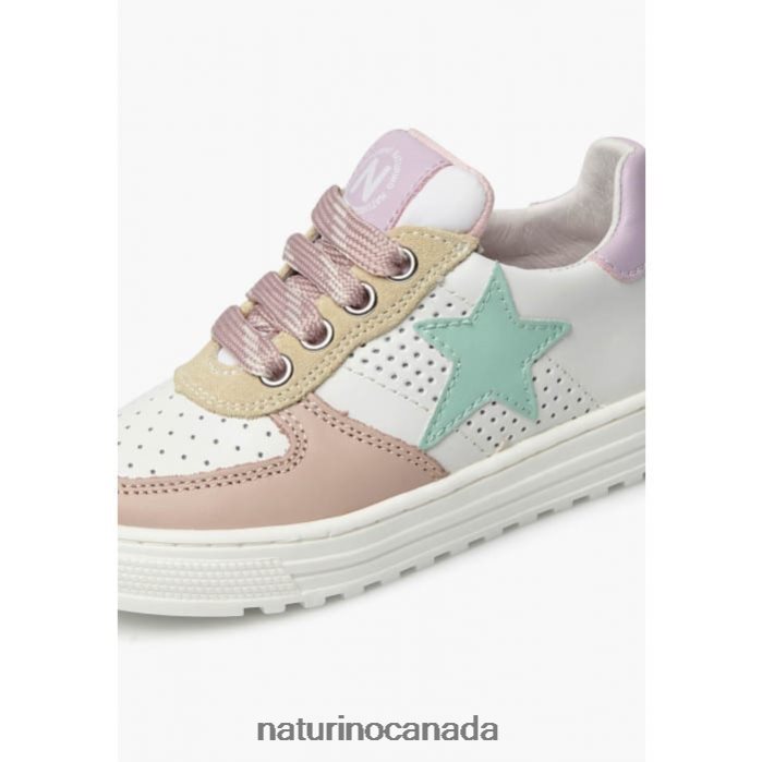 Kids HESS ZIP. Z2N0TL487 Naturino Perforated Leather Sneakers with Star with Zipper White-Powder Pink